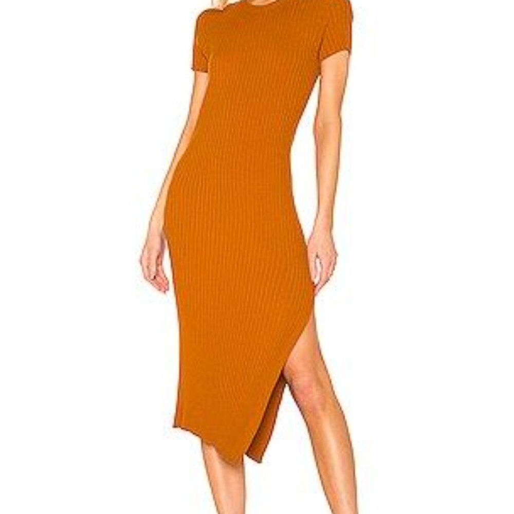A.L.C. RIBBED MINETTA DRESS IN BURNT ORANGE XS